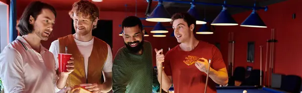 Friends enjoy a casual game of billiards, laughing and having a good time. — Stock Photo
