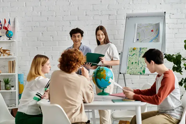 Los jóvenes se involucran en la simulación de la ONU, abordan problemas globales, diseñan soluciones. - foto de stock