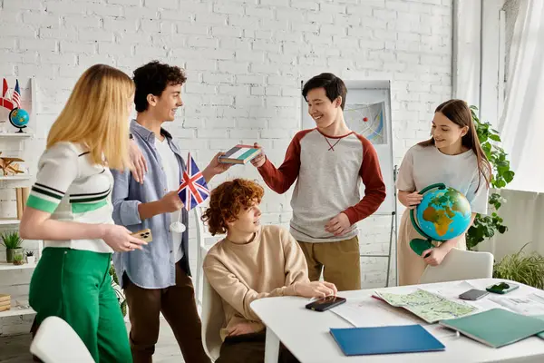 Teenagers participate in a UN model simulation, discussing international issues and diplomacy. — Stock Photo