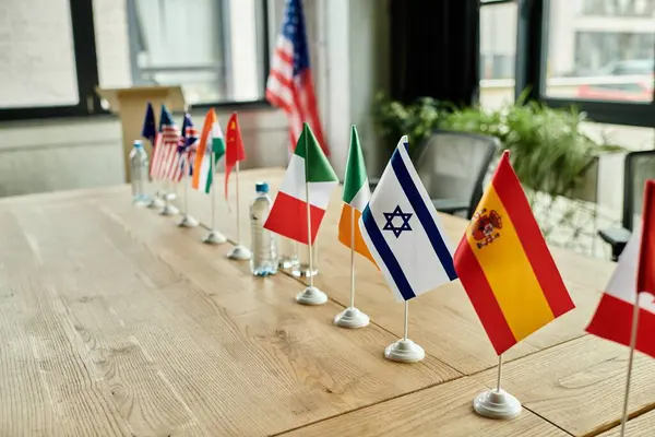 Flags displayed at Model UN conference. — Stock Photo