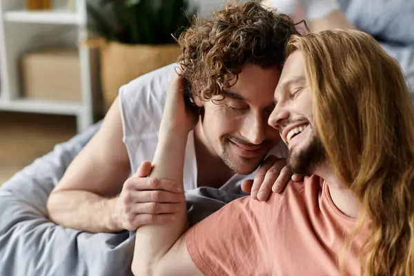 A handsome couple cherishes a tender moment on a cozy afternoon together. — Stock Photo