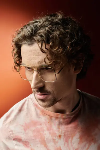 A handsome man with curly hair captures deep emotion in a striking setting. — Stock Photo