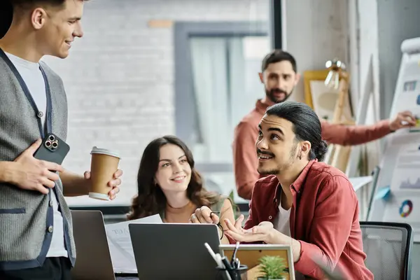Colleagues converse, sharing thoughts in a stylish office. — Stock Photo