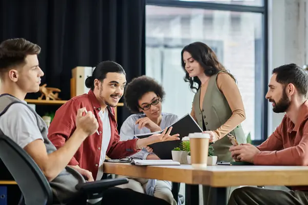 Professionals in stylish attire discuss sensitive topics while seated at a conference table. — Stock Photo