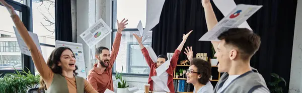 Colleagues cheerfully gather, expressing support during challenging time. — Stock Photo