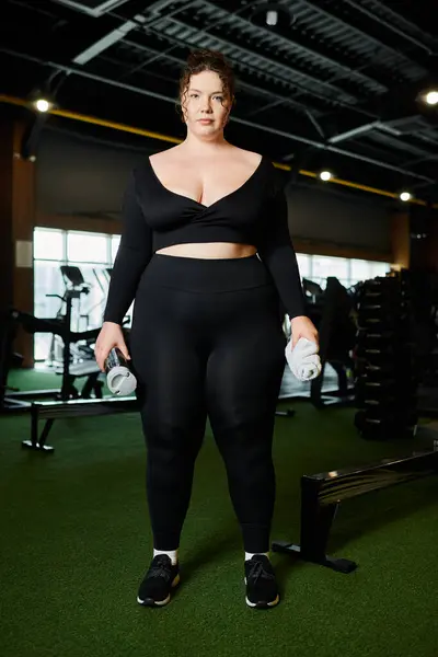 A young woman confidently exercises in active wear, showcasing strength and body positivity. — Stock Photo