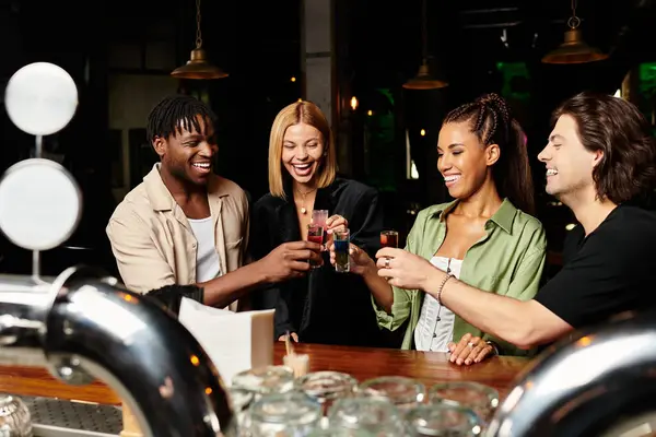 Young professionals enjoy a cheerful toast together at a corporate party, celebrating success. — Stock Photo