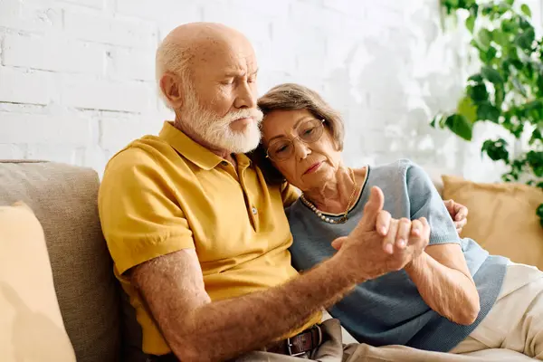 In a warm setting, a caring wife gently attends to her husband, managing his diabetes. — Stock Photo