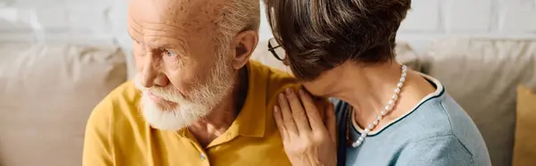 A gentle wife comforts her husband living with diabetes, highlighting their deep bond. — Stock Photo