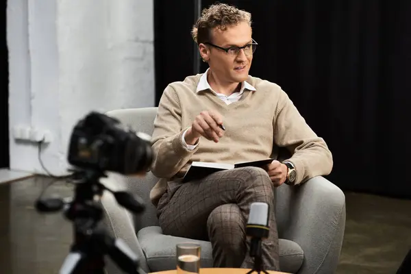 A journalist discuss insights during an engaging interview, fostering knowledge exchange. — Stock Photo