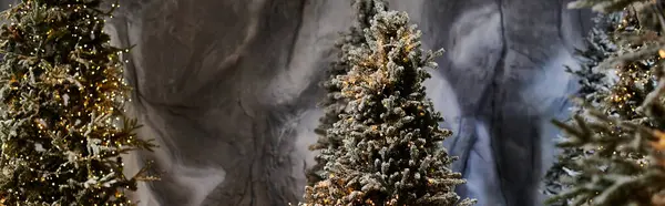 Majestic pine trees blanketed in snow bring a magical touch to the holiday spirit and festive celebrations. — Stock Photo