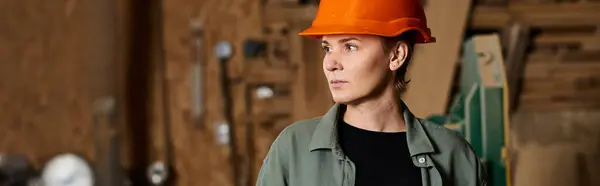 Самоотверженная женщина-столяр умело работает с деревом, обучая свое ремесло в мастерской. — стоковое фото
