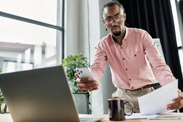 Digital nomad organizes tasks during a productive moment in a chic office setting. — Stock Photo