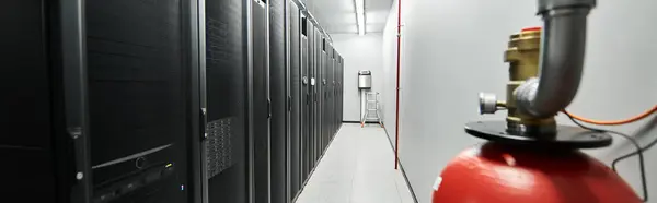 High-tech server room features professional infrastructure for cloud computing and data security, banner — Stock Photo