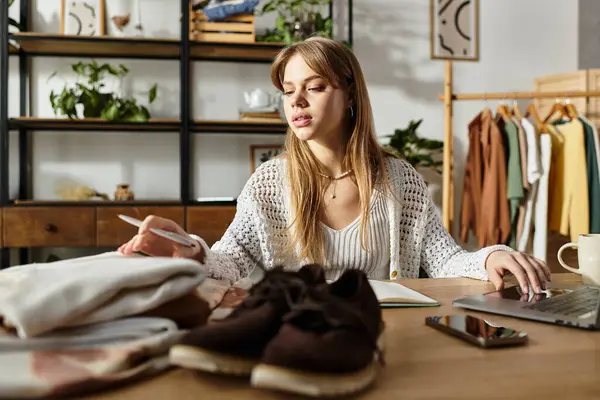 Sorting clothing and making donations, she embraces a sustainable lifestyle with care. — Stock Photo