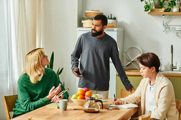 Handsome young men gather in a stylish home to share insights during a lively book discussion. — Stock Photo