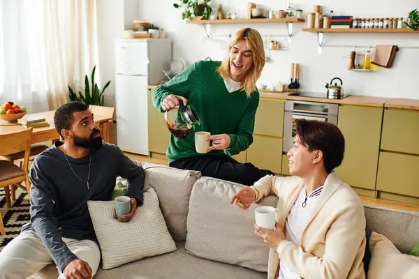 Young men meet in a chic living room for a fun book club discussion. — Stock Photo