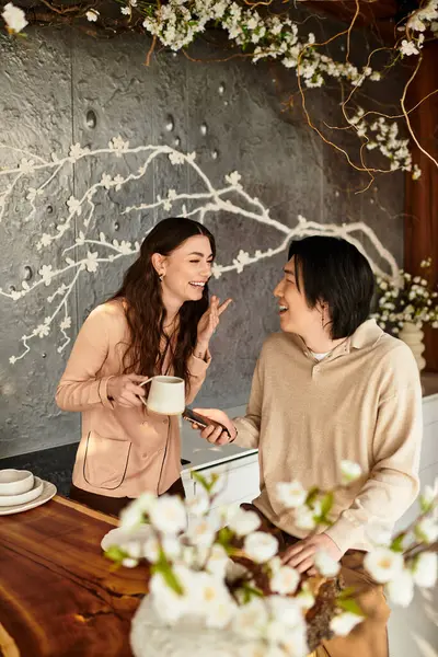 A vibrant couple engaged in joyous conversation as they prepare for their upcoming wedding day — Stock Photo