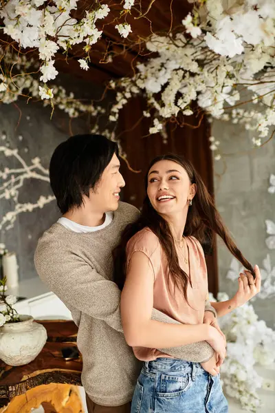 Lovers share warm laughter and tender moments while planning their dreamy wedding adventure. — Stock Photo