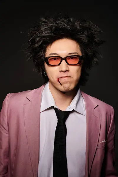An asian man stands confidently in a stylish outfit, exuding spring fashion. — Stock Photo