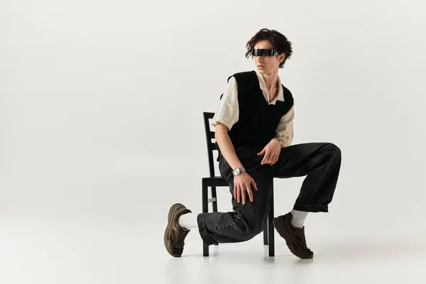 A handsome young man poses confidently in a trendy outfit, radiating style and charisma. — Stock Photo