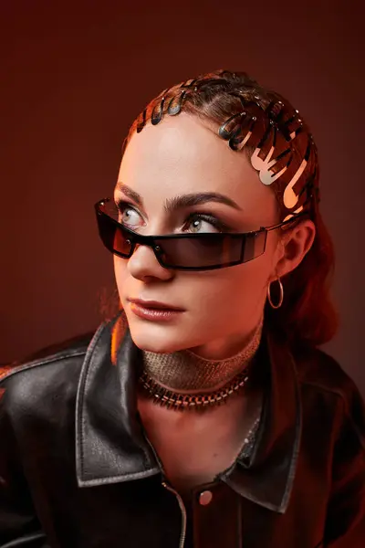 A beautiful young woman showcases her unique style with fashionable accessories and a modern twist. — Stock Photo