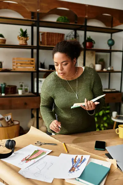 A talented woman engages in artistic crafting, surrounded by a variety of materials and tools. — Stock Photo