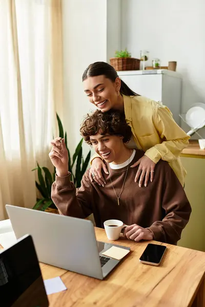 Loving couple plays and laughs together as they enjoy a cozy day at home in a warm atmosphere. — Stock Photo