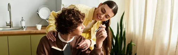 Loving couple engages in creative activities at home, surrounded by comfort and affection. — Stock Photo