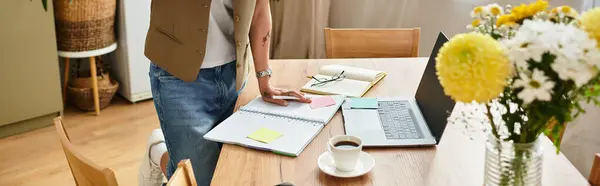 Bright and inviting space showcases a young woman engaged in her tasks surrounded by comfort. — Stock Photo