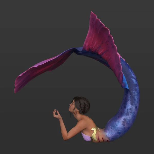 Rendering Illustration Beautiful Tanned Wistful Mermaid Woman Pink Blue Tail — Stock Photo, Image