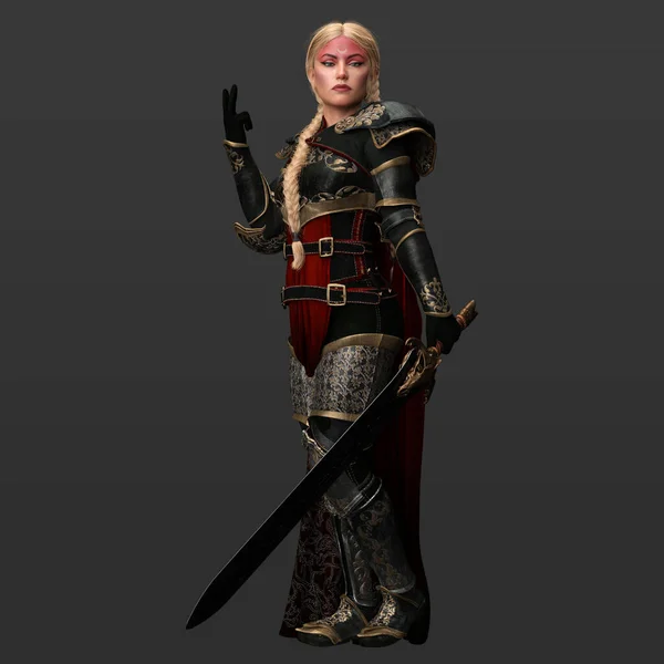 Rendering Ilustracja Pięknej Potężnej Kobiety Warrior Czarownik Czarownik Długimi Blond — Zdjęcie stockowe