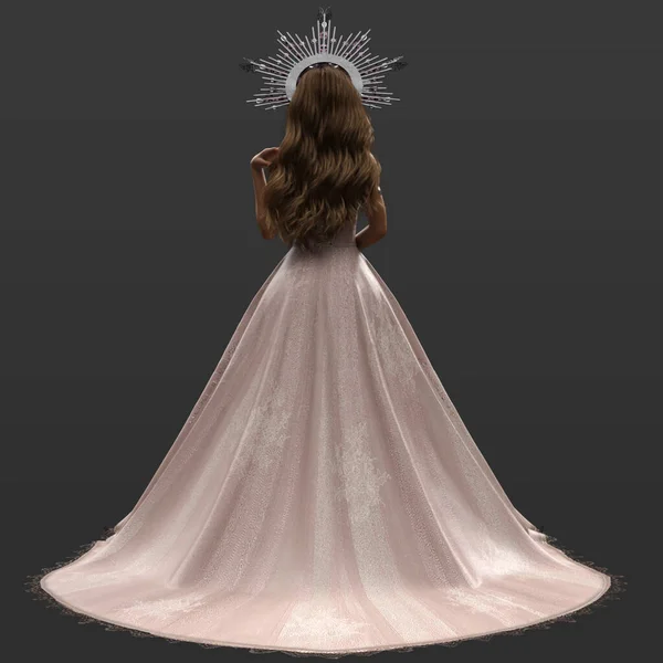 布鲁内特长发孤立无援的长粉红王宫美丽性感公主的3D再现 图库图片