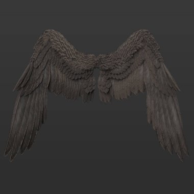 Koyu Arkaplanda İzole edilmiş Uçuşta poz verilen Güzel Fantezi Karga Kanatları 'nın 3 boyutlu canlandırması