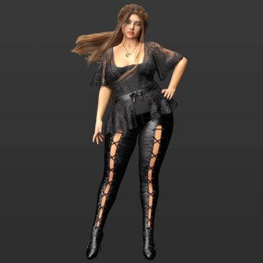 3 Boyutlu Güzel Seksi Artı Boyutlu Şehir Cadısı Kadın Kahverengi Saçlı Ayrı