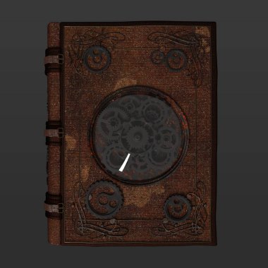 Eski Sihirli Grimoire Deri Cadı Cadı Kitabı 'nın 3 boyutlu tasviri Karanlık Arkaplanda İzole Edildi