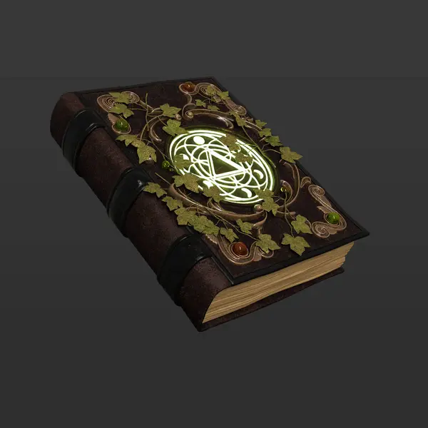 stock image 3D Rendered Fantasy Witches Book of Shadows with Ivy Decoration and Leather Bound