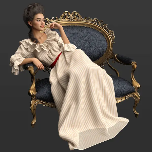 3D Tarihsel Viktorya Dönemi Dönemi Güzel Kadını Robe 'da Rococo Sofa Salonu' nun Shy