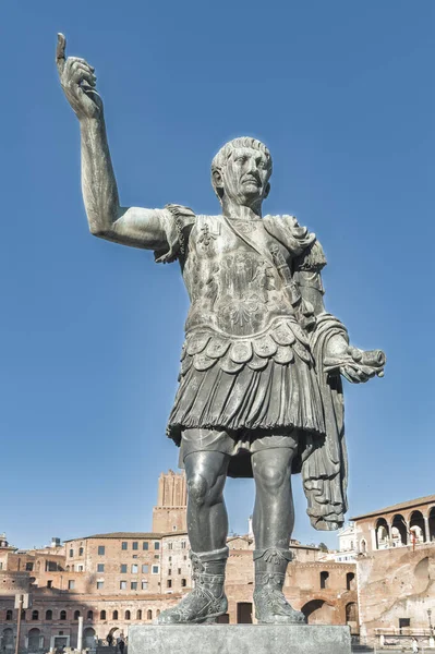 Statue Emperor Trajan Rome Imperial Forums Street — Stock Photo, Image