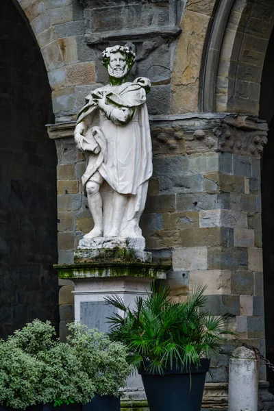 Het Standbeeld Van Torquatotasso Italiaanse Dichter Piazza Vecchia Bergamo — Stockfoto