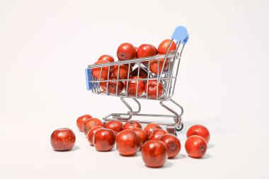 Meyve suyu dolu bir alışveriş arabası.