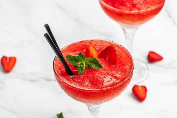 cocktail mixed with strawberries and rose wine. Frose Slushy Smoothy Alcoholic Beverage.