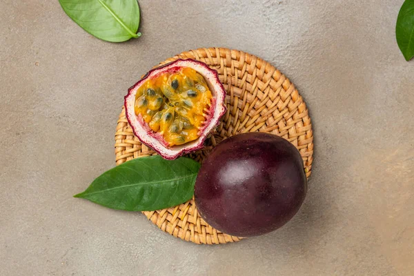 ripe organic passion fruit. banner, menu, recipe place for text, top view.