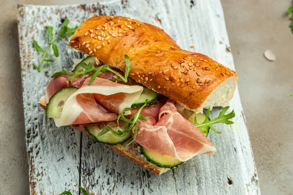 Sandwich Jamon Serrano Spinach Cured Ham Spanish Appetizer Banner Menu — Foto de Stock