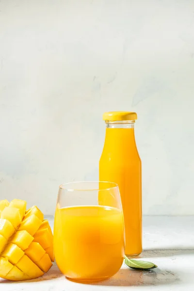 Tasty Mango Drink Fresh Fruits Light Background Vertical Image Top — Fotografia de Stock