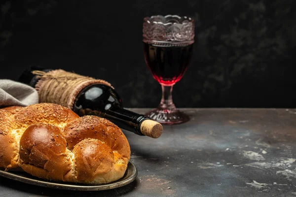Халлах Хліб Шабат Вино Традиційний Єврейський Шабатський Обряд Шабат Або — стокове фото