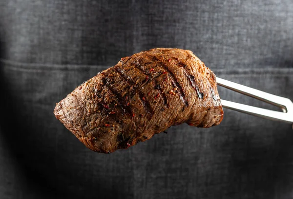 Meat Steak Adding Seasoning Fresh Raw Prime Black Angus Beef — Stock Photo, Image