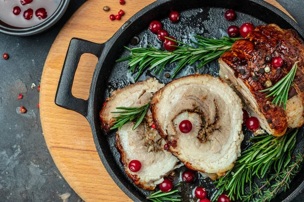 stock image Roast roll with spices and cranberry. Food recipe background. Close up.