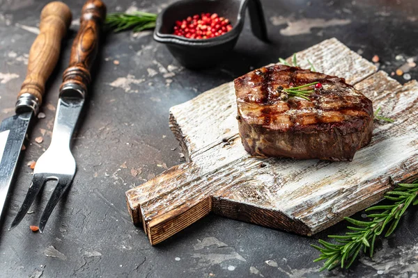 Grilled Fillet Mignon Steak Wooden Board Restaurant Menu Dieting Cookbook — Stock Photo, Image