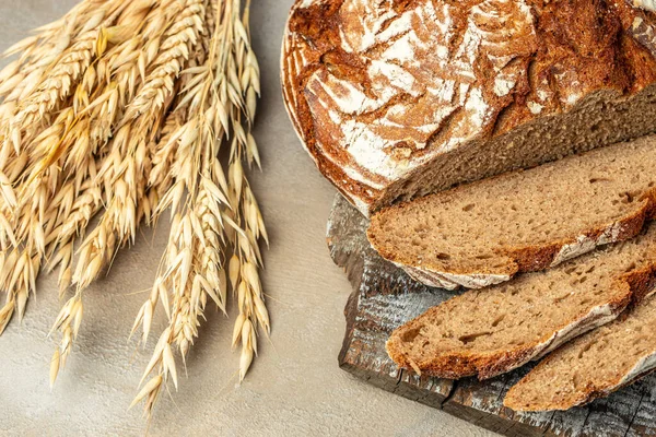 Нарізаний Хліб Запечений Хліб Виготовлення Пекарні Дерев Яній Дошці Банер — стокове фото